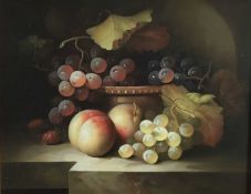 Continental school - Still life with fruit, oil on wood board, framed