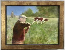Norman Coker, contemporary, oil on board, Training a pointer, signed, titled verso, 45 x 60cm, frame