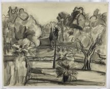 Martin Bloch (1883-1954) monochrome wash on paper - trees, 57cm x 45cm unframed
