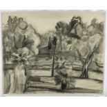 Martin Bloch (1883-1954) monochrome wash on paper - trees, 57cm x 45cm unframed