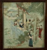 Chinese painting on silk - figures in a garden