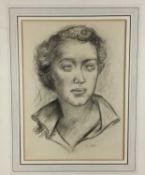 John Hutton (1906-1978) two works on paper - charcoal sketch of a woman, signed, 27cm x 37cm and a w