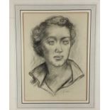 John Hutton (1906-1978) two works on paper - charcoal sketch of a woman, signed, 27cm x 37cm and a w