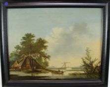 Dutch School, 19th century, oil on canvas - River Landscape, 41cm x 52cm, framed
