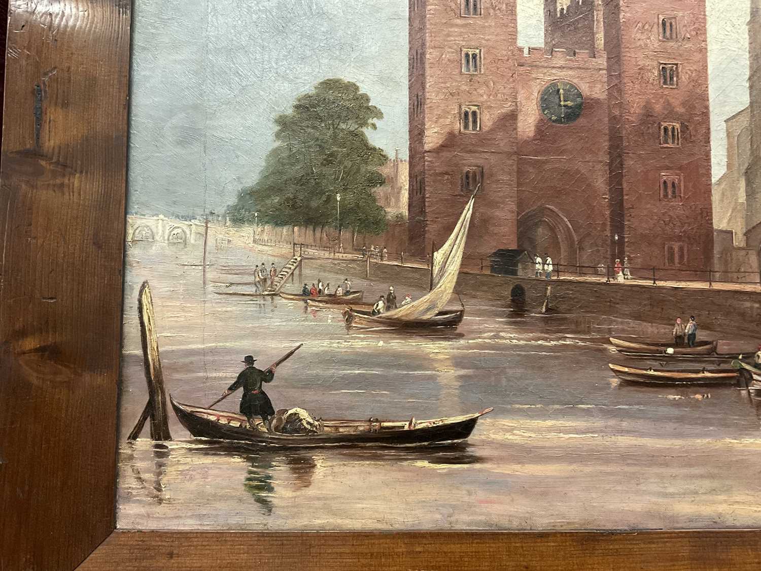 English School, 19th century, oil on canvas - Lambeth Palace from the Thames, 44cm x 60cm, in 19th c - Image 13 of 14