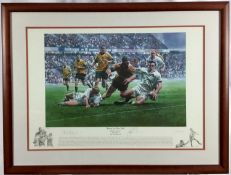 P. Cornwall, signed limited edition Rugby print, England v Australia 18th November 2000, signed by D