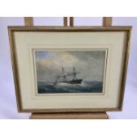 Richmond Markes watercolour - Seascape with shipping, signed, 21.5cm x 14.5cm mounted in glazed gilt