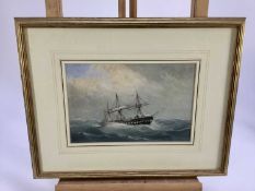 Richmond Markes watercolour - Seascape with shipping, signed, 21.5cm x 14.5cm mounted in glazed gilt