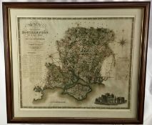 1820s hand coloured engraved map of Southampton by C & I Greenwood, engraved by Neele 1829, in glaze