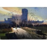Simon Jones watercolour - 'Sunset, Angle Pembrokeshire', signed in pencil, Mall Galleries Exhibition