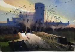 Simon Jones watercolour - 'Sunset, Angle Pembrokeshire', signed in pencil, Mall Galleries Exhibition