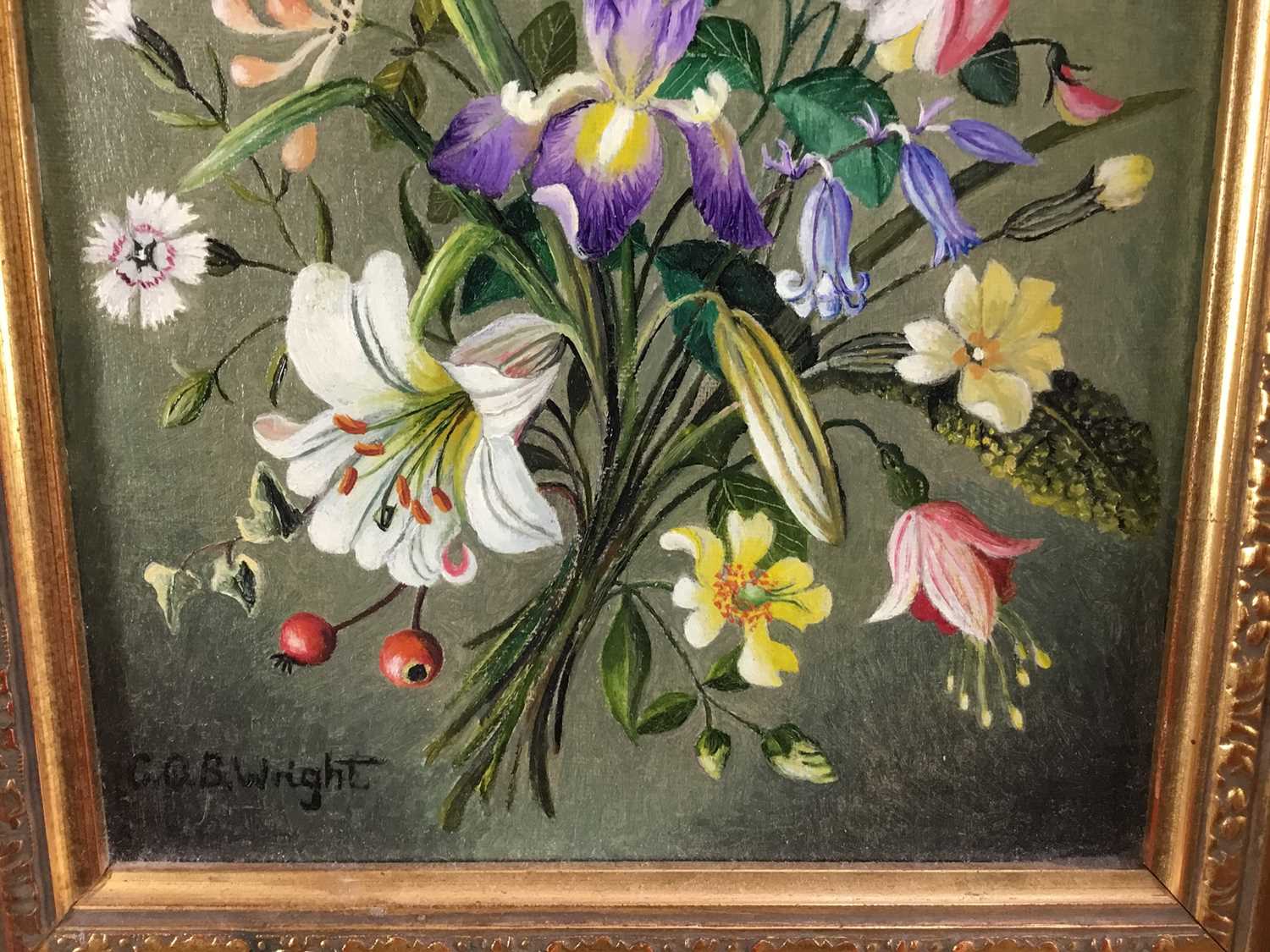 C. O. B. Wright, 20th century oil on canvas board - still life summer flowers, in gilt frame - Image 4 of 6