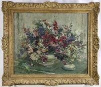 E. M. Fordham, oil on board - still life summer flowers, signed, in gilt and painted frame