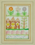 *Scottie Wilson (1889 -1972) watercolour study depicting flowers, buildings, birds and fish