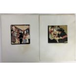 E Mitchell, two woodblock prints - Spanish scenes, both signed and titled, 11cm x 11cm, unframed