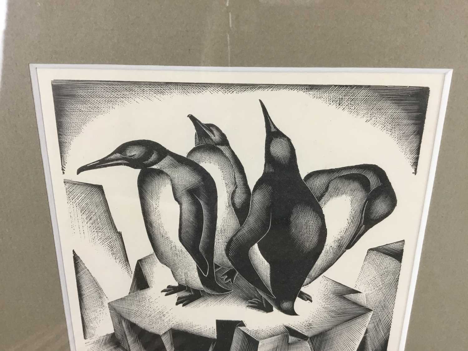 Agnes Miller Parker woodcut print - penguins, 12.5cm x 13cm, unsigned in glazed frame - Image 5 of 7