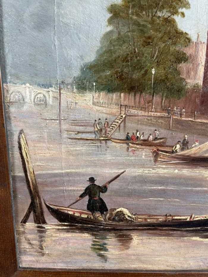 English School, 19th century, oil on canvas - Lambeth Palace from the Thames, 44cm x 60cm, in 19th c - Image 6 of 14