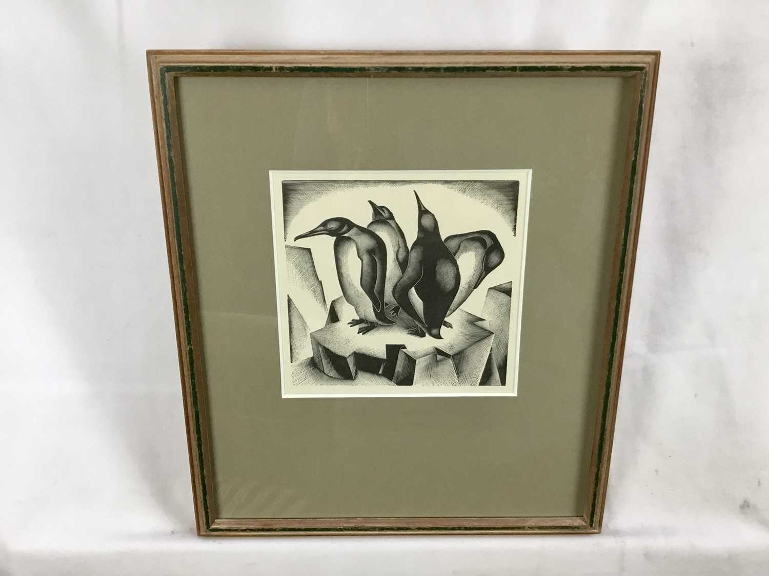 Agnes Miller Parker woodcut print - penguins, 12.5cm x 13cm, unsigned in glazed frame - Image 2 of 7