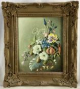 C. O. B. Wright, 20th century oil on canvas board - still life summer flowers, 24cm x 29cm in gilt f