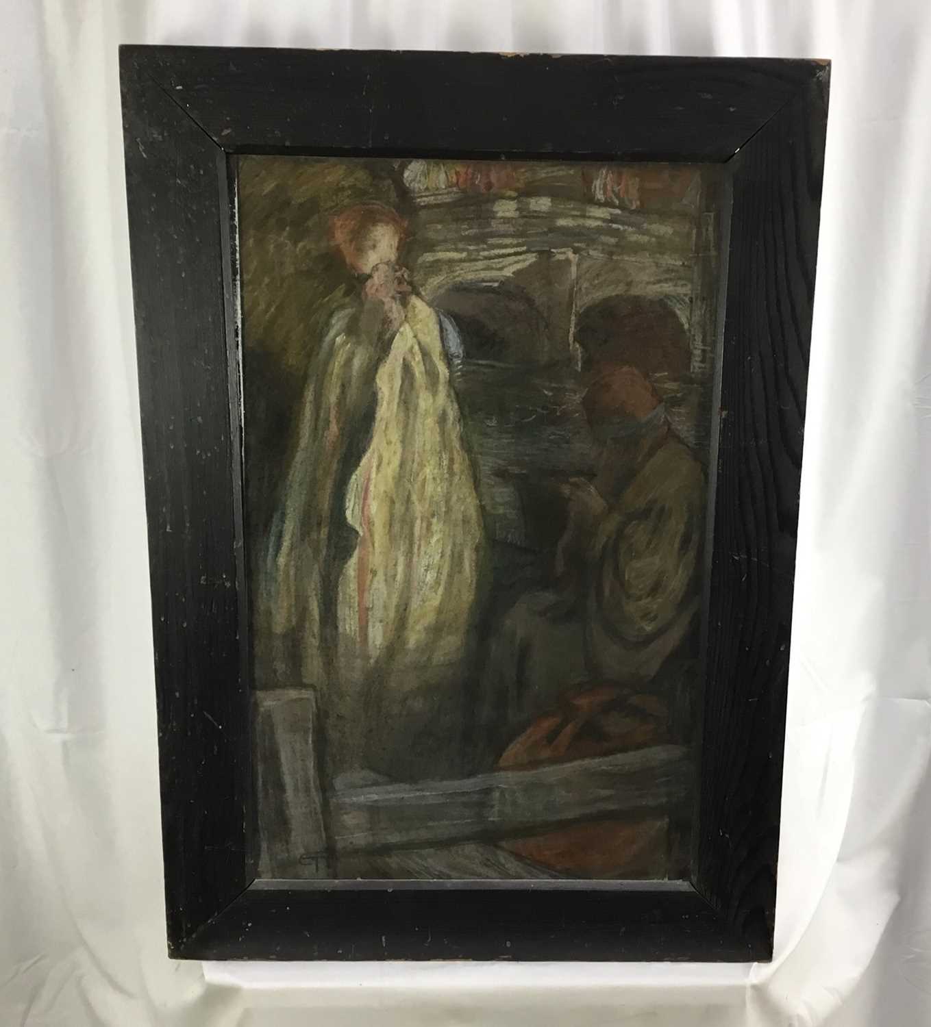 English school late 19th century pastel signed with initials EP - figures beside a river, 43cm x 70c - Image 2 of 6