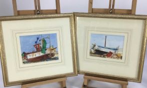 Linda Alfred pair of watercolours - Fishing Boats at Aldeburgh, signed, 18cm x 20cm, framed (2)