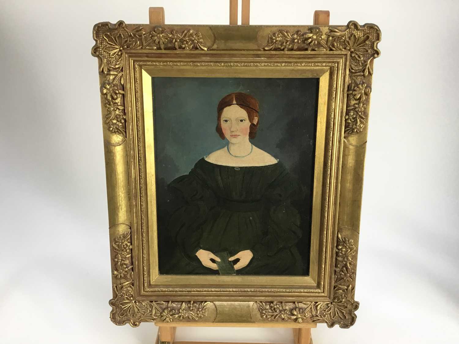 Mid 19th century oil on canvas in gilt frame- portrait of a lady, together with a pair of mid 19th c - Image 6 of 9