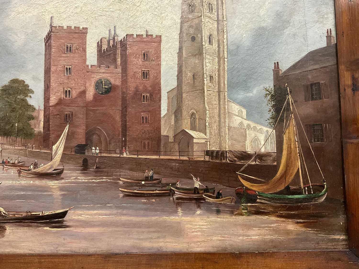 English School, 19th century, oil on canvas - Lambeth Palace from the Thames, 44cm x 60cm, in 19th c - Image 14 of 14