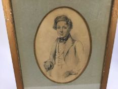 Manner of Sir George Richmond pencil on paper - Portrait of a young man of the 1820's, in oval mount