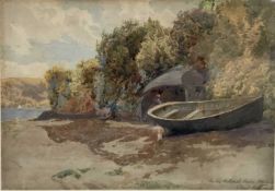 Charles Collins (1867-1903) watercolour 'On the Porthead River, St. Mawes, signed, Fry Gallery label