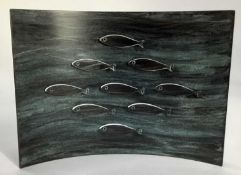 Simeon Smythe (b.1964) copper work - shoal of fish, signed, 12cm x 17cm