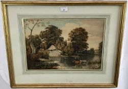 Attributed to John Glover (1767-1849) watercolour - cattle and cottage, 44cm x 31cm in glazed frame