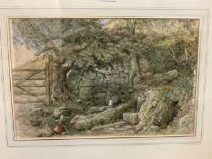 Charles Landseer (1799-1879) watercolour - rural landscape with a spring, signed, 30cm x 47cm, in gl