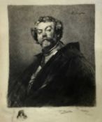 Charles Waltner (French, 1846-1925) large pencil signed etching of a Gentleman