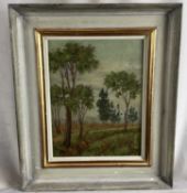 Alejandro Gomez Leal, (1903-1979) oil on board - country landscape, signed, 25cm x 20cm, in painted