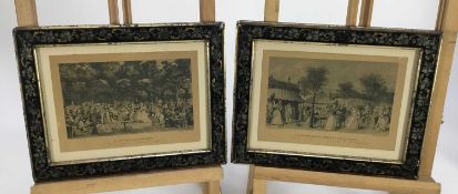 Pair of late 19th century French black and white prints, promenading figures, in good decorative sil