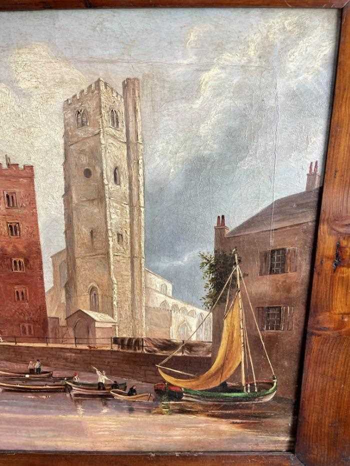 English School, 19th century, oil on canvas - Lambeth Palace from the Thames, 44cm x 60cm, in 19th c - Image 2 of 14