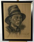 Ivan Gerassimoff (1885-1954) charcoal portrait of a young boy, signed and dated '39