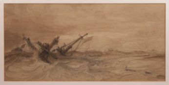 Edward Duncan (1803-1882) pencil and watercolour - The Goodwin Sands, monogrammed, 34cm x 70cm, exhi