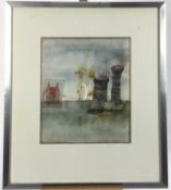 Sigrid Kindel 1970s watercolour - abstract, signed and dated 1978, 30cm x 35cm, framed