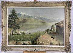 F.Gregory oil on board - alpine scene, signed, 65cm x 44cm, framed