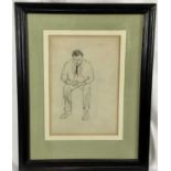 Late 19th century French School pencil sketch - portrait of labourer, label verso for Hazlitt, Goode