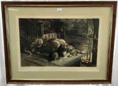Herbert Dicksee, hand coloured etching - Fire Worshipers, 49cm x 71cm, in glazed frame