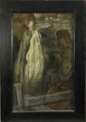 English school late 19th century pastel signed with initials EP - figures beside a river, 43cm x 70c