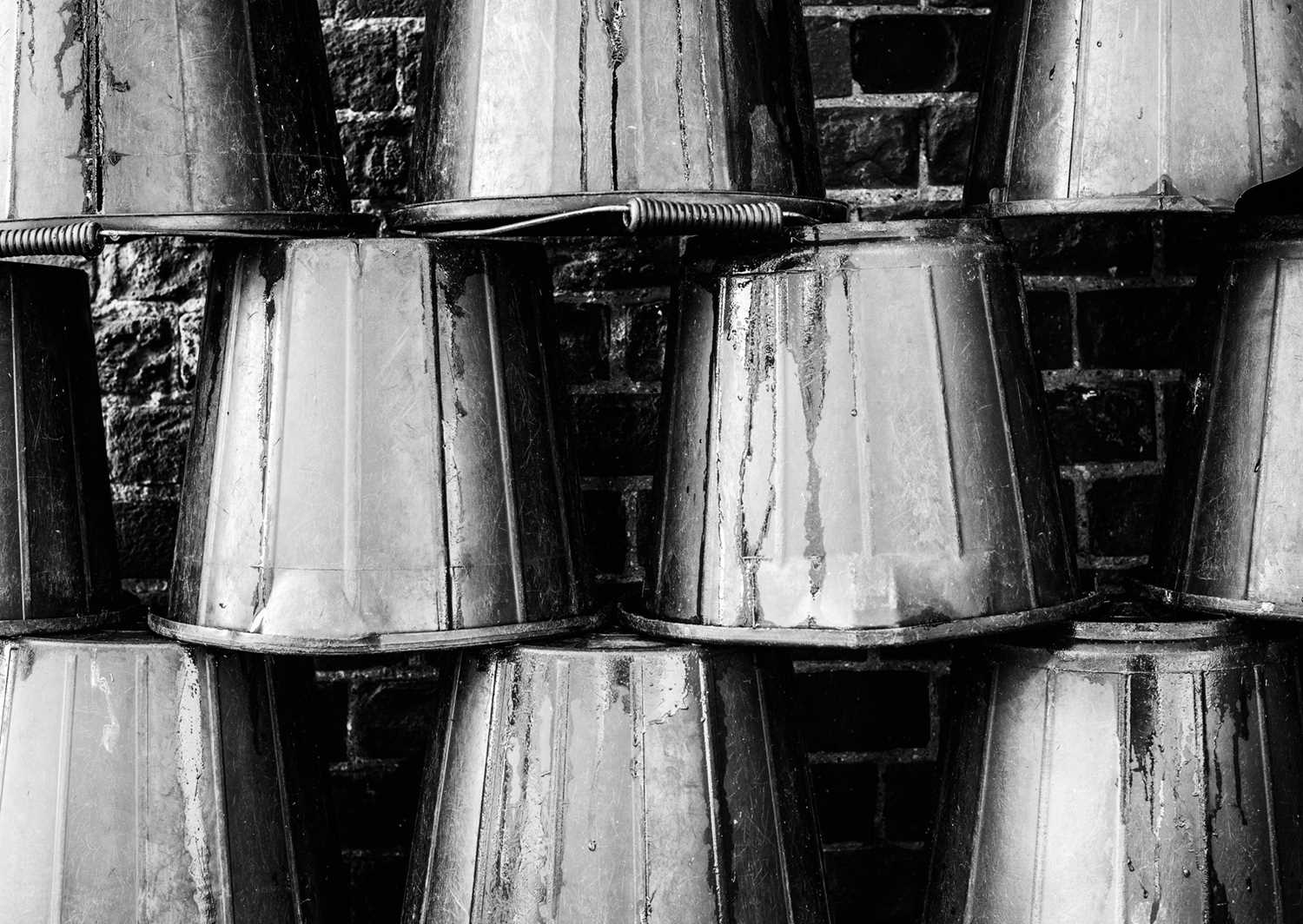 Jayne Odell black and white photographic print, 'Feed buckets', 100cm x 71cm