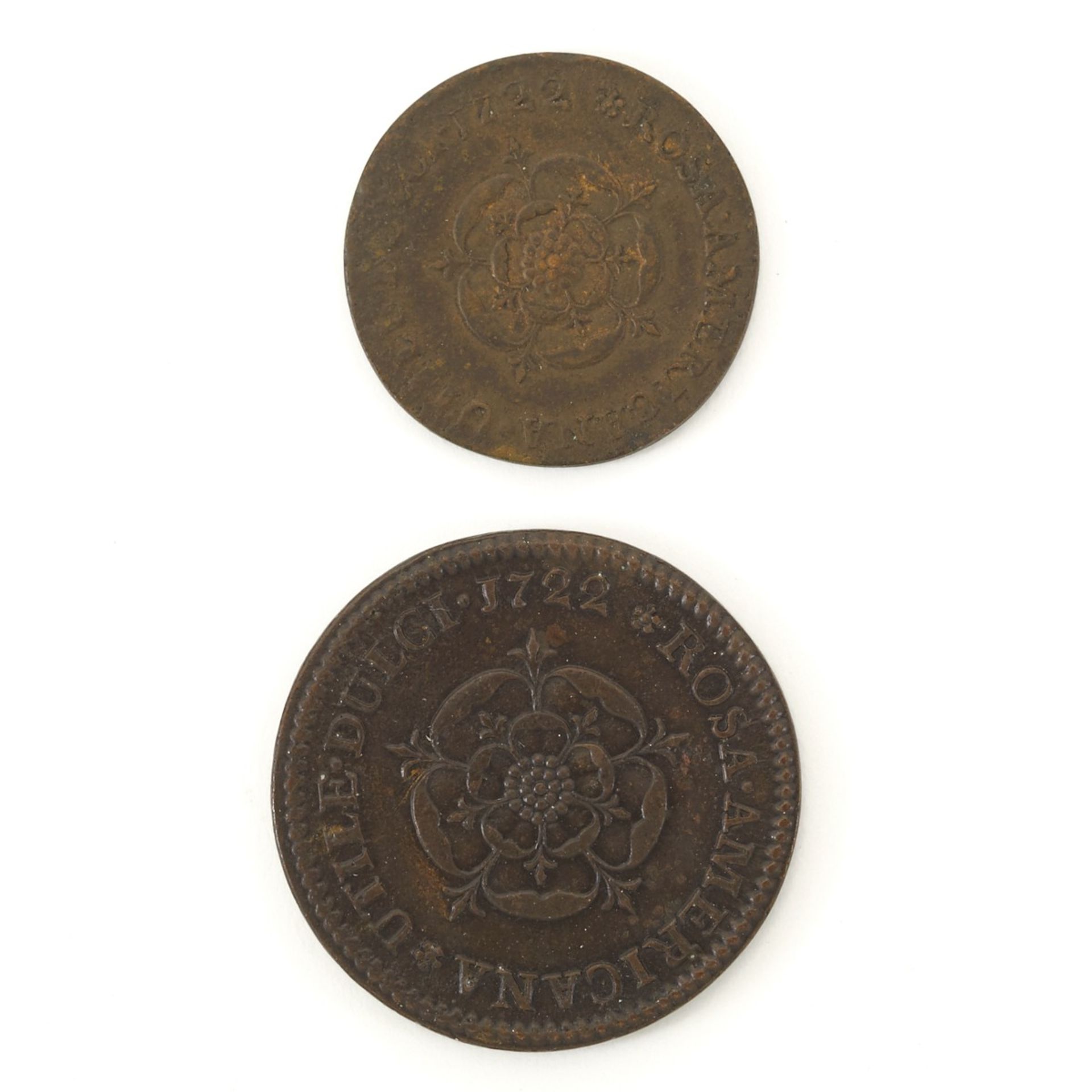 Grp: 2 William Woods Rosa Americana Half and One Penny 1722 - Image 2 of 2