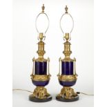 Pr: Cobalt and Bronze Ormolu Lamps