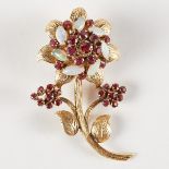 18K Gold Flower Brooch w/ Opals