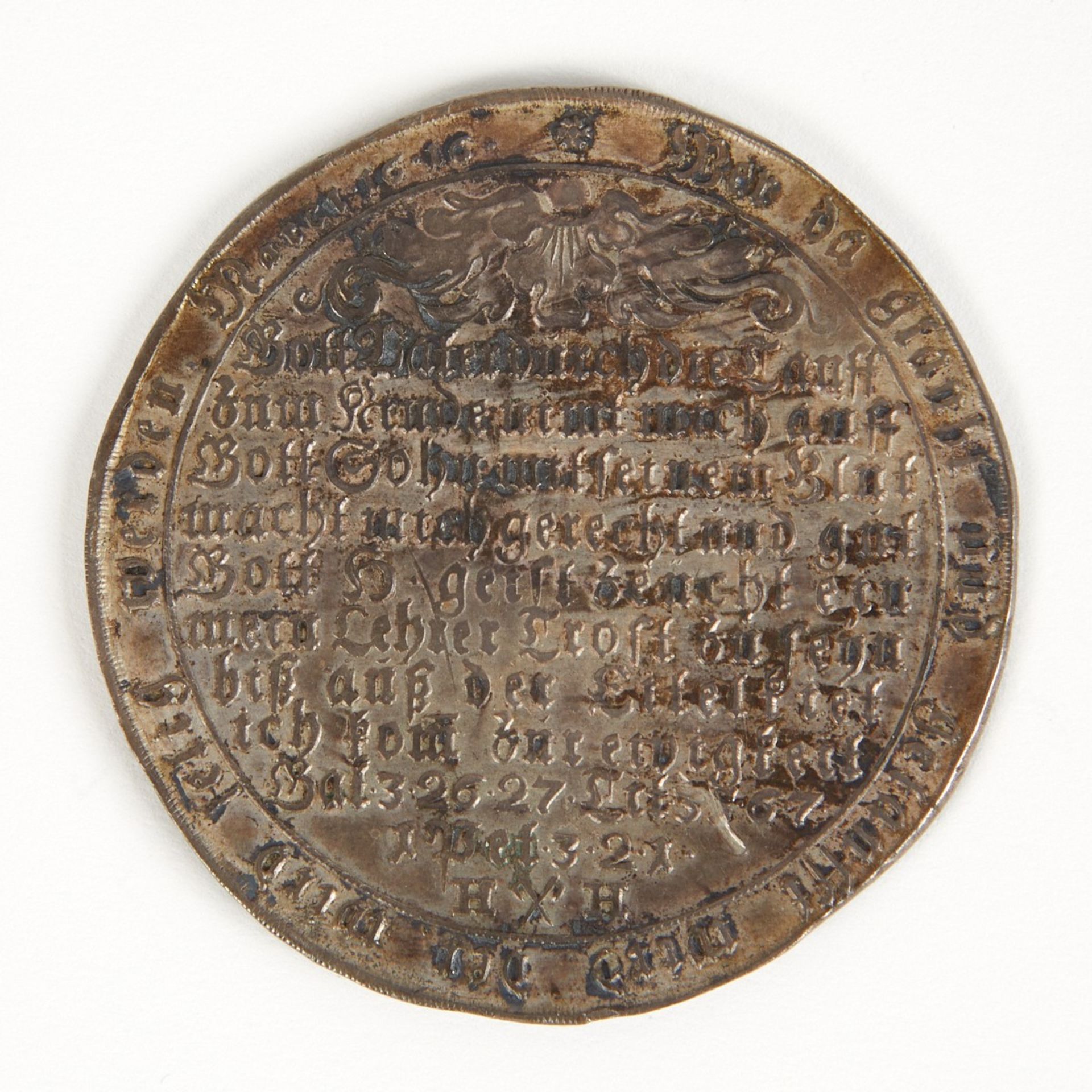 German 18th c. Baptismal Tauftaler Medal - Image 2 of 2
