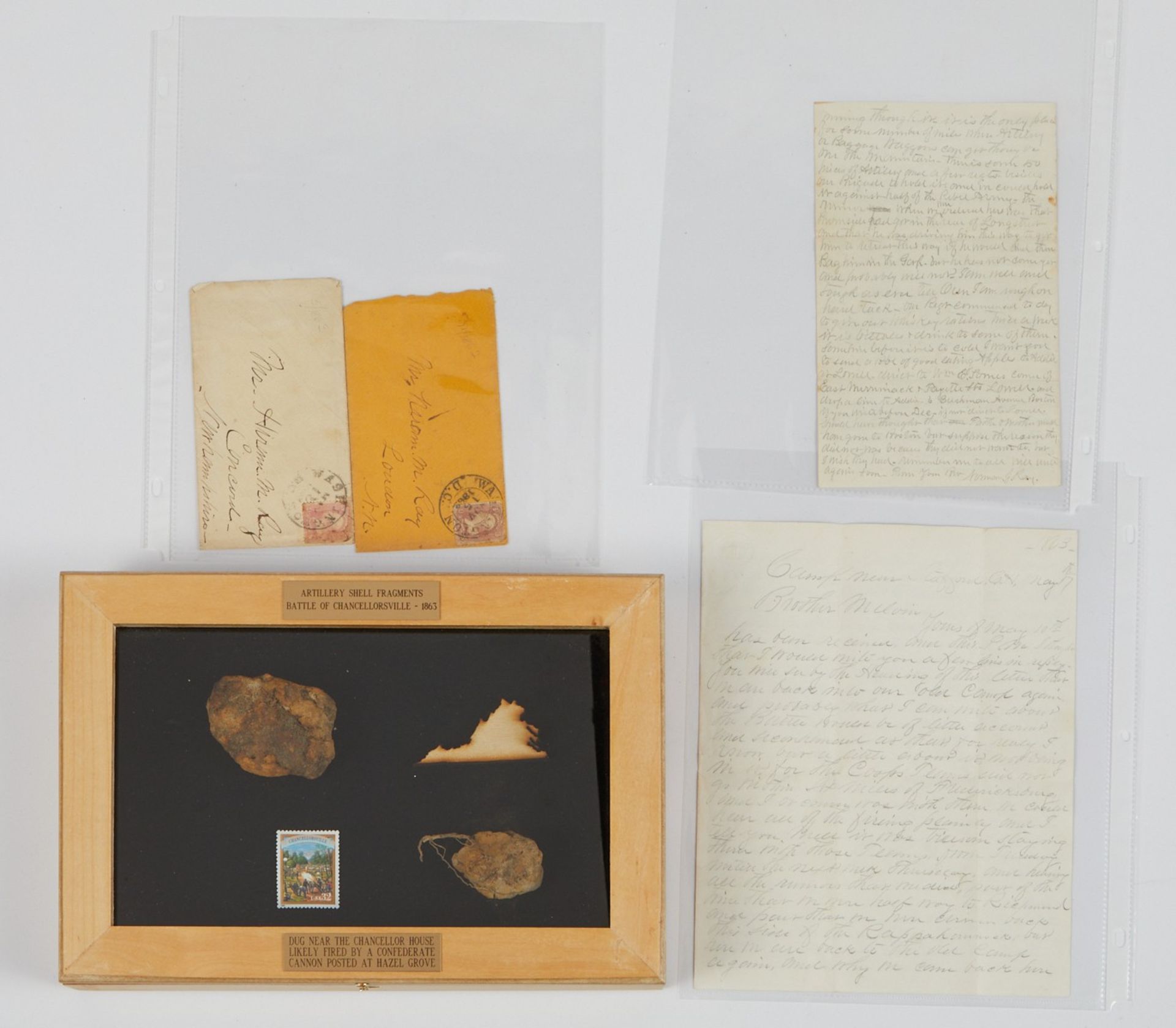 Civil War Letter Mentioning Battle of Chancellorsville w/ Relics