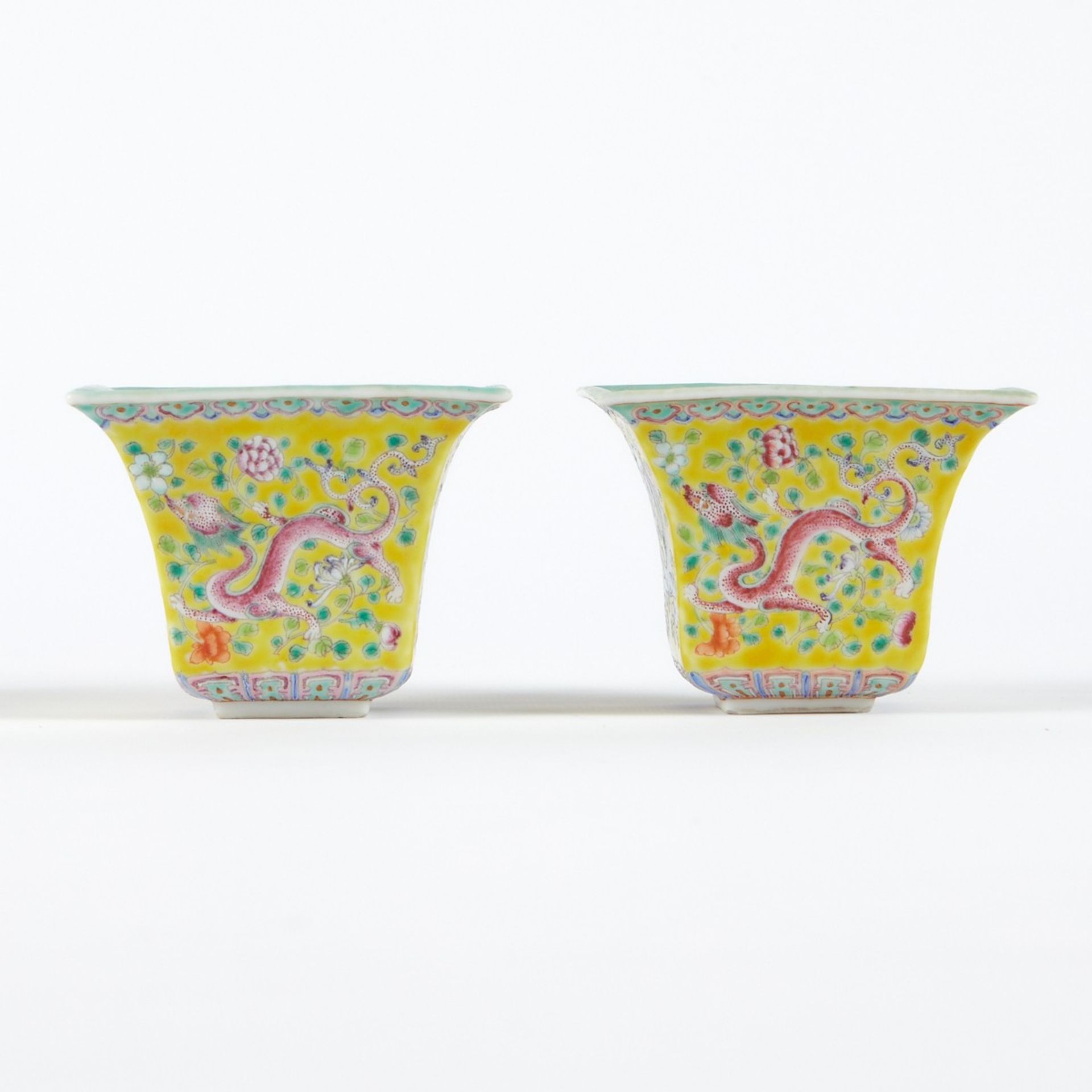 Grp: 3 Guangxu Yellow Square Cups and Footed Cup - Bild 3 aus 16